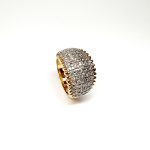 Bombay ring with Seventy round diamonds In a rhodium Pave setting, the total diamond weight is approx. one carat with 7.8 grams of 18ct yellow gold width at the top widest part is 13.6mm tapering to 3.6mm at the back