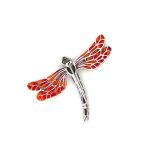 Red dragonfly brooch silver BRS00096- crafted in genuine sterling silver with marcasite eyes inlaid with red, purple & green piqué-a-jour enamel. Back view.