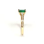 18ct Yellow Gold Emerald Cut Emerald Ring RA00694 with Diamond Tapered Shank to Each Side.