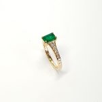 18ct Yellow Gold Emerald Cut Emerald Ring RA00694 with Diamond Tapered Shank to Each Side.