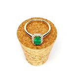 The Denver Diamond Cluster Emerald Cut Emerald Ring RA00693.