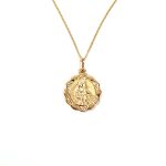 9ct-Gold Fancy-Saint-Christopher Necklace  a petite round Saint Christopher necklace with a scalloped edge PC00545 with a choice of chain lengths.