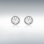 9ct white stud earrings ES00793-7MM-CZ, a single 5mm sparkling white cubic zirconia surrounded with a single row of 9ct white gold balls.
