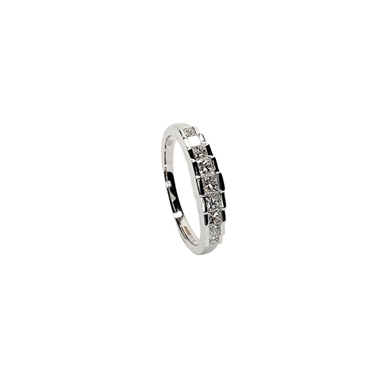 Art Deco style eternity ring crafted in 18ct white gold & set with nine graduated square princess cut diamonds in graduating square box style settings RA00697.