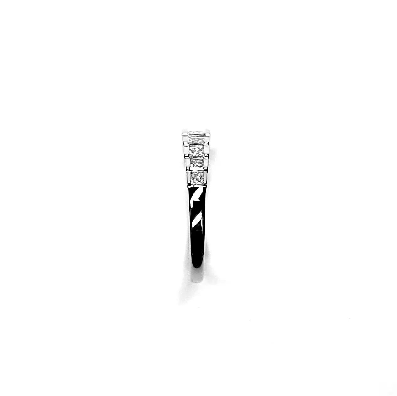 Art Deco style eternity ring crafted in 18ct white gold & set with nine graduated square princess cut diamonds in graduating square box style settings RA00697.