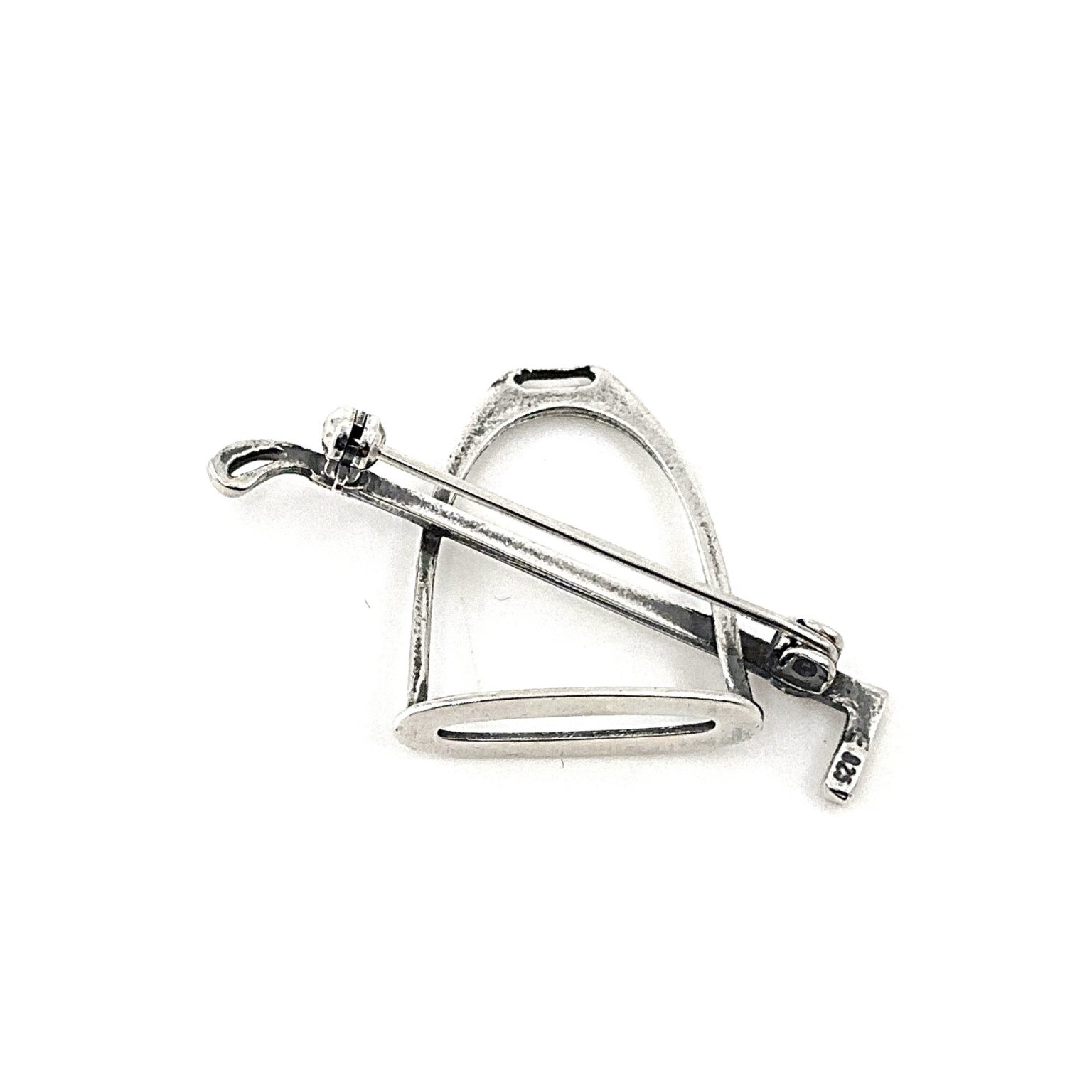 Plain polished sterling silver stirrup and crop horse riding equestrian brooch BRS00099.