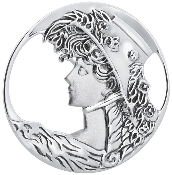 Sterling silver elegant art nouveau style lady profile brooch brs00101