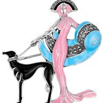The City of London Jewellers presents the Ru Paul's Drag Race Lady & Dog Brooch Art Deco style designed in sterling silver with pink sky blue & black enamel encrusted with marcasite stones BRS00100.