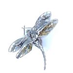 A blue and yellow dragonfly brooch made in the UK in hallmarked sterling silver, set with marcasite and gorgeous plique-a-jour enamel, in wonderful bright summer colours with blue eyes, BRS00105 dimensions:-length: 5.5cm width: 7cm.