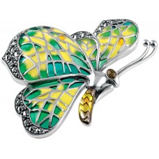 Lemon Butterfly Brooch Sterling Silver BRS00107 Genuine 925 sterling silver butterfly brooch with lemon and pale green colour Plique-à-jour enamel wings with real marcasite set to the tips, the body and eye with a golden yellow enamel with two long polished silver antennae.