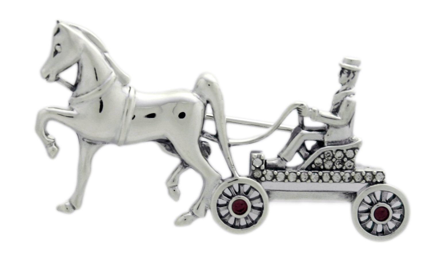 Horse and carriage brooch pin 925 sterling silver with English hallmarks set with amethyst and Swarovski crystals BRS00102