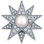 Austrian crystal and pearl star brooch, made in Britain in sterling silver, with Austrian crystals set with a single pearl in the centre, BRS00104.