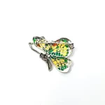 Lemon Butterfly Brooch Sterling Silver BRS00107 Genuine 925 sterling silver butterfly brooch with lemon and pale green colour Plique-à-jour enamel wings with real marcasite set to the tips, the body and eye with a golden yellow enamel with two long polished silver antennae. Back view.