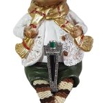 Art Deco-style sterling silver Brooch pin set with Black Onyx, Green Agate, and marcasite BRS00106. Front view close up on a toy mouse sitting.