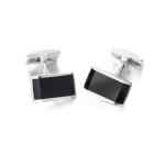 Hand-crafted genuine silver and real onyx rectangular cufflinks From the Hoxton London range