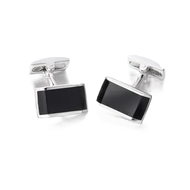 Hand-crafted genuine silver and real onyx rectangular cufflinks From the Hoxton London range