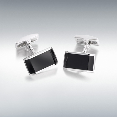 Hand-crafted genuine silver and real onyx rectangular cufflinks From the Hoxton London range