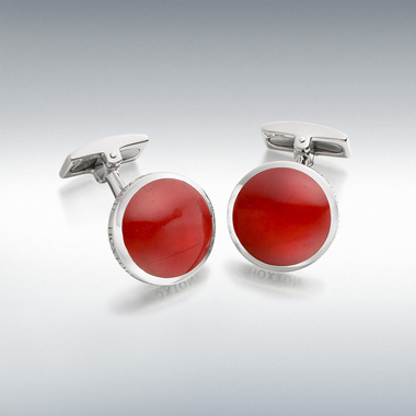 Hoxton designer sterling silver cufflinks with fantastic orange brown red Jasper round gemstone.