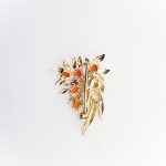 The Dhon bouquet & leaf 9ct gold Pink coral & white pearl brooch BRQ00025 shows the back with the pin and swivel safety catch.