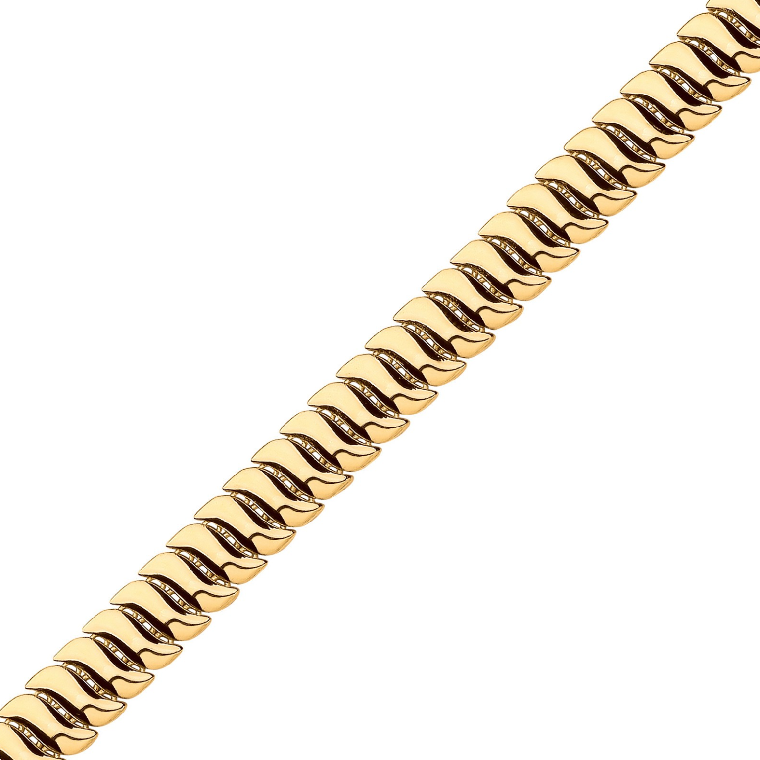 Close up of 9ct gold snake necklace links.