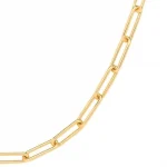 9ct gold paper link necklace chain 17 inches long 4.5mm wide close up view.