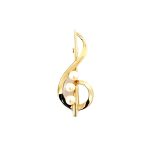 Polished 9ct yellow gold treble clef brooch with three 5.5mm cultured pearls to the centre.
