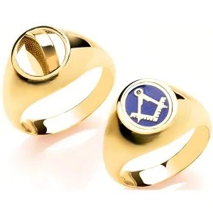 9ct yellow gold blue masons signet ring with a swivel top