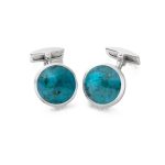 Hoxton round blue silver cufflinks.