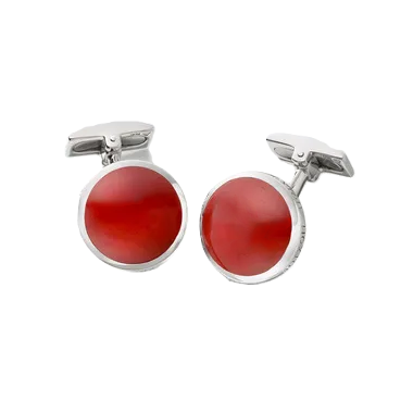 Hoxton designer sterling silver cufflinks with fantastic orangy browny red Jasper round gemstone.