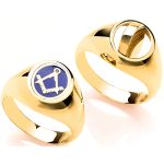 9ct yellow gold blue masons signet ring with a swivel top