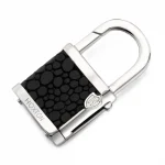 Hoxton London' Men's Sterling Silver Black Leather Inlay Padlock Keyring KF00041