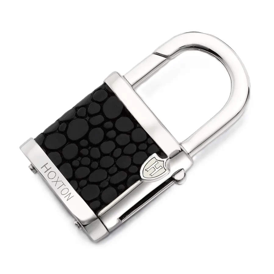 Hoxton London' Men's Sterling Silver Black Leather Inlay Padlock Keyring KF00041