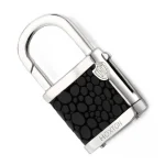 Hoxton London' Men's Sterling Silver Black Leather Inlay Padlock Keyring KF00041