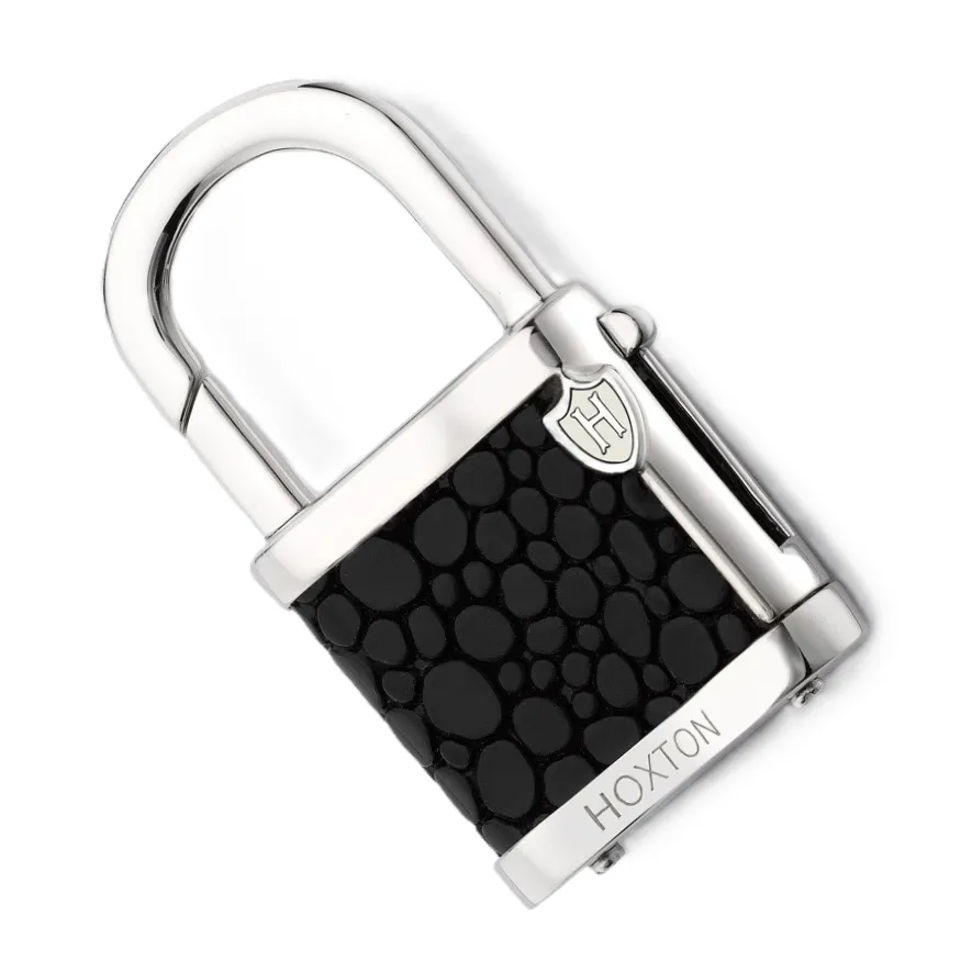Hoxton London' Men's Sterling Silver Black Leather Inlay Padlock Keyring KF00041