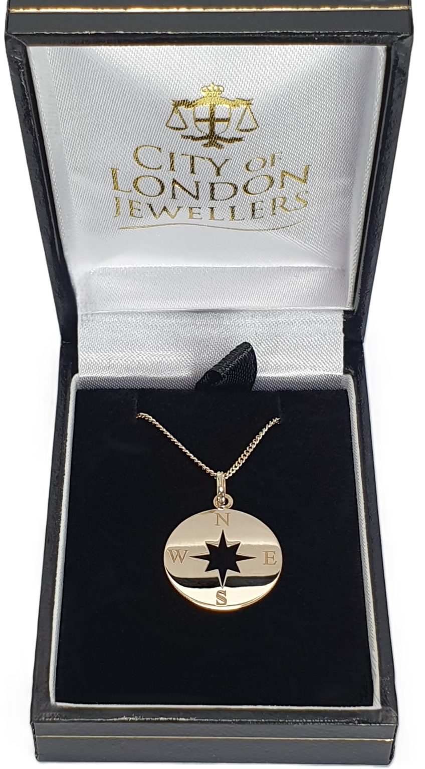 Compass pendant and chain in 9ct gold with a choice of chain lengths