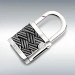 Hoxton London Men's Sterling Silver grey oxidised bamboo patterned leather Inlay padlock keyring KF0004