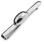 Genuine solid silver tie clip highly polished with a rugby ball to the centre TS00002 pictured close up