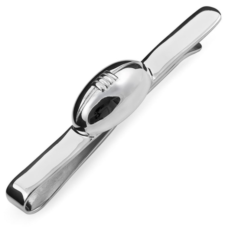 Genuine solid silver tie clip highly polished with a rugby ball to the centre TS00002 pictured close up