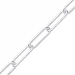 Solid sterling silver paper link chain with elegant plain polished design ,3.2mm wide close up picture