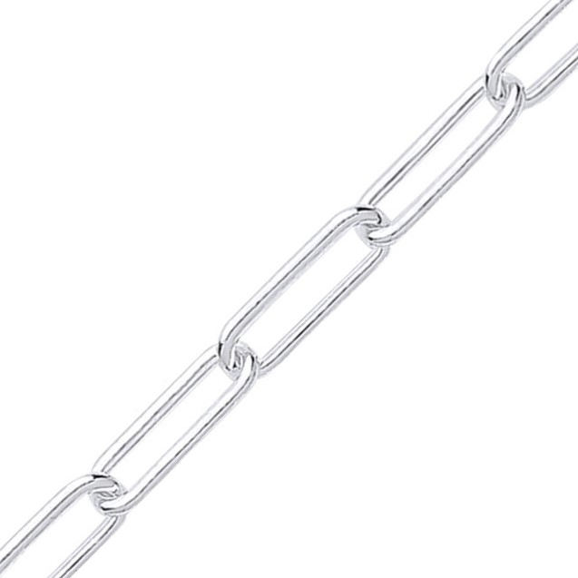 Solid sterling silver paper link chain with elegant plain polished design ,3.2mm wide close up picture