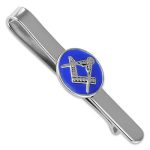 Genuine solid silver tie slide with bright blue enamel and Masonic symbols of a square and compass.
