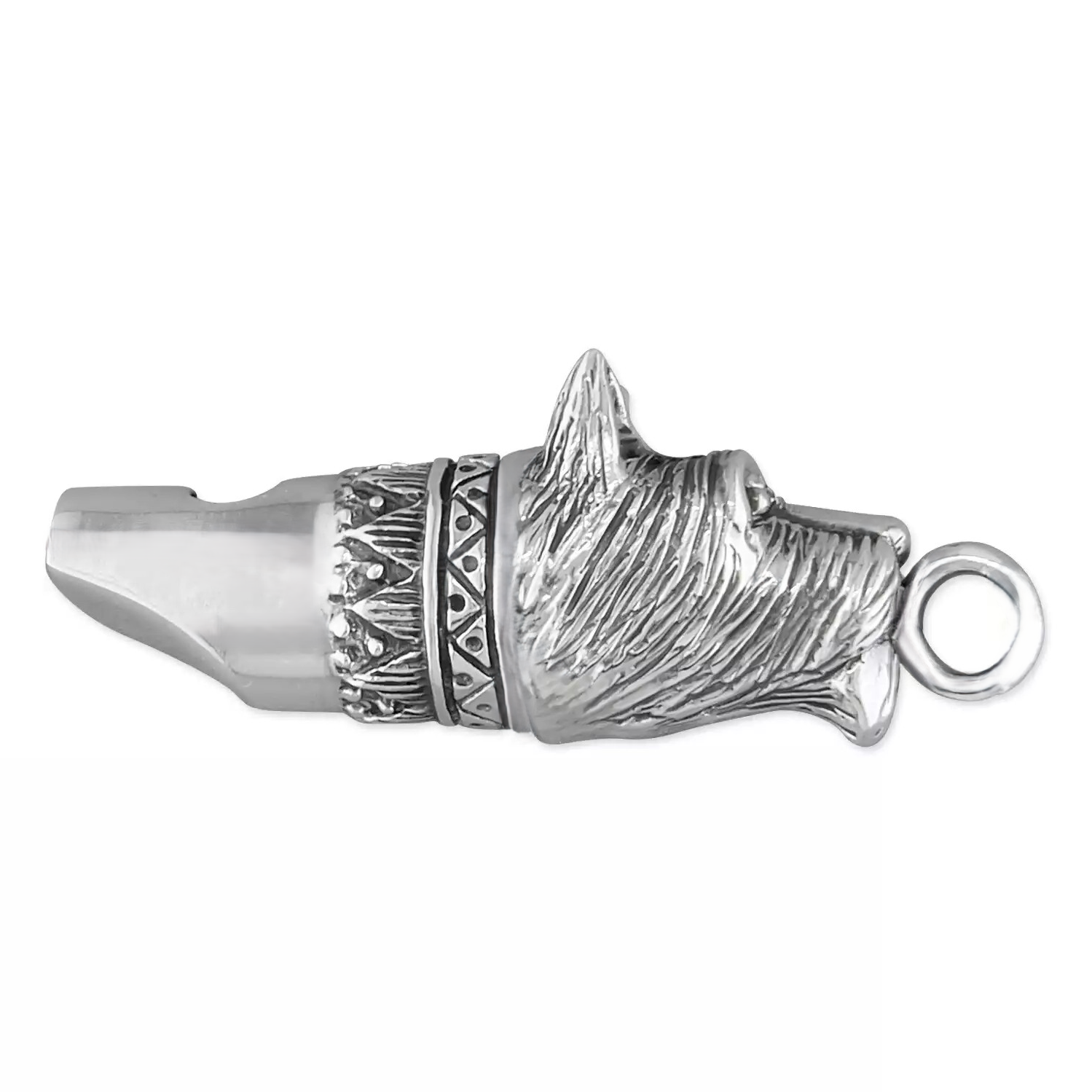 Genuine silver Scottie dog whistle that works. Facing to the right.