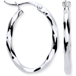 9ct white gold oval loop earrings with a faceted diamond cut pattern 22mm x 16mm.