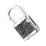 Hoxton London Men's Sterling Silver grey oxidised bamboo patterned leather Inlay padlock keyring KF0004