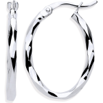 9ct white gold oval loop earrings with a faceted diamond cut pattern 22mm x 16mm.