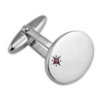Handmade oval sterling silver cufflinks have a single offset rich blood red ruby in an enhancing starburst setting.