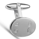 Genuine 925 sterling silver polished oval cufflinks with four feature hallmarks to the front of each link with torpedo shape sprung back fittings CK00325.