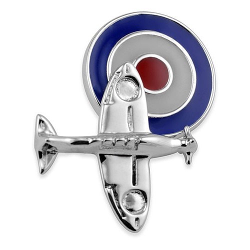 Sterling  silver spitfire chain link cufflinks with Royal Airforce roundels in red, white & blue enamel CCK00323