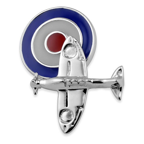 Sterling  silver spitfire chain link cufflinks with Royal Airforce roundels in red, white & blue enamel CCK00323