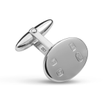 Genuine 925 sterling silver polished oval cufflinks with four feature hallmarks to the front of each link with torpedo shape sprung back fittings CK00325.